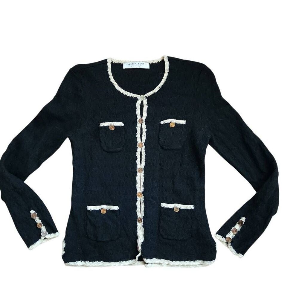 Trina Turk Sweater‎ Cardigan Womens Small Wool Academia Black